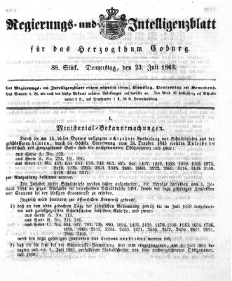 Regierungs- und Intelligenzblatt für das Herzogtum Coburg (Coburger Regierungs-Blatt) Donnerstag 23. Juli 1863