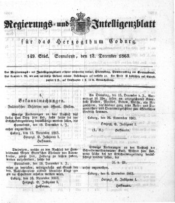 Regierungs- und Intelligenzblatt für das Herzogtum Coburg (Coburger Regierungs-Blatt) Samstag 12. Dezember 1863