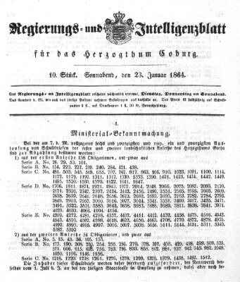 Regierungs- und Intelligenzblatt für das Herzogtum Coburg (Coburger Regierungs-Blatt) Samstag 23. Januar 1864