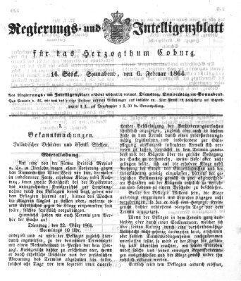 Regierungs- und Intelligenzblatt für das Herzogtum Coburg (Coburger Regierungs-Blatt) Samstag 6. Februar 1864
