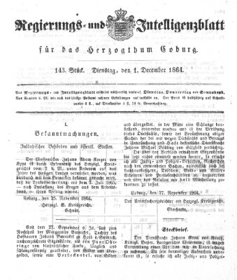 Regierungs- und Intelligenzblatt für das Herzogtum Coburg (Coburger Regierungs-Blatt) Donnerstag 1. Dezember 1864