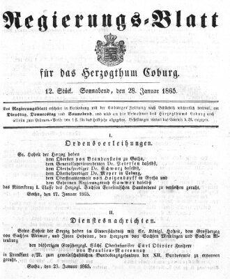 Regierungs-Blatt für das Herzogtum Coburg (Coburger Regierungs-Blatt) Samstag 28. Januar 1865