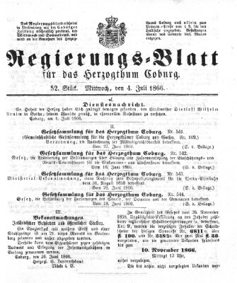Regierungs-Blatt für das Herzogtum Coburg (Coburger Regierungs-Blatt) Mittwoch 4. Juli 1866
