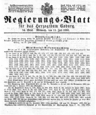 Regierungs-Blatt für das Herzogtum Coburg (Coburger Regierungs-Blatt) Mittwoch 11. Juli 1866