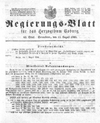 Regierungs-Blatt für das Herzogtum Coburg (Coburger Regierungs-Blatt) Samstag 11. August 1866