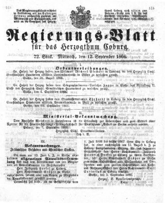 Regierungs-Blatt für das Herzogtum Coburg (Coburger Regierungs-Blatt) Mittwoch 12. September 1866