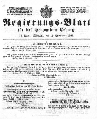 Regierungs-Blatt für das Herzogtum Coburg (Coburger Regierungs-Blatt) Mittwoch 19. September 1866