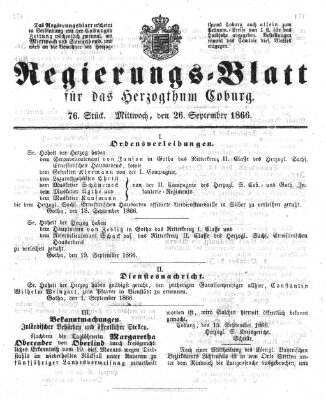 Regierungs-Blatt für das Herzogtum Coburg (Coburger Regierungs-Blatt) Mittwoch 26. September 1866