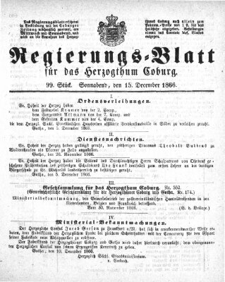 Regierungs-Blatt für das Herzogtum Coburg (Coburger Regierungs-Blatt) Samstag 15. Dezember 1866