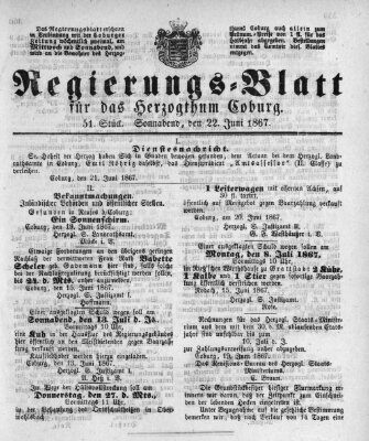 Regierungs-Blatt für das Herzogtum Coburg (Coburger Regierungs-Blatt) Samstag 22. Juni 1867