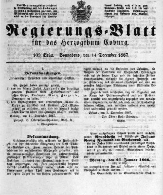 Regierungs-Blatt für das Herzogtum Coburg (Coburger Regierungs-Blatt) Samstag 14. Dezember 1867