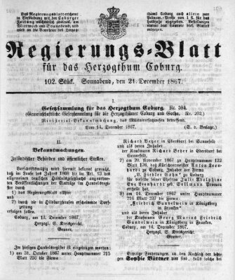 Regierungs-Blatt für das Herzogtum Coburg (Coburger Regierungs-Blatt) Samstag 21. Dezember 1867