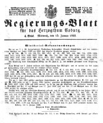 Regierungs-Blatt für das Herzogtum Coburg (Coburger Regierungs-Blatt) Mittwoch 15. Januar 1868
