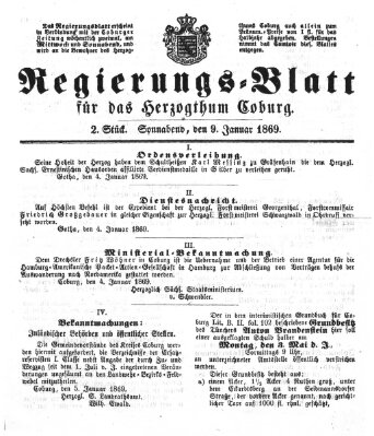 Regierungs-Blatt für das Herzogtum Coburg (Coburger Regierungs-Blatt) Samstag 9. Januar 1869