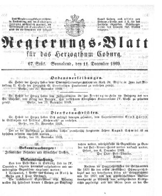 Regierungs-Blatt für das Herzogtum Coburg (Coburger Regierungs-Blatt) Samstag 11. Dezember 1869
