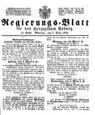Regierungs-Blatt für das Herzogtum Coburg (Coburger Regierungs-Blatt) Mittwoch 2. März 1870