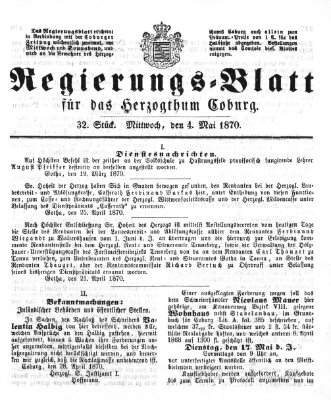 Regierungs-Blatt für das Herzogtum Coburg (Coburger Regierungs-Blatt) Mittwoch 4. Mai 1870