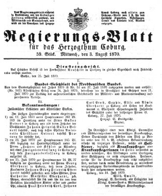 Regierungs-Blatt für das Herzogtum Coburg (Coburger Regierungs-Blatt) Mittwoch 3. August 1870