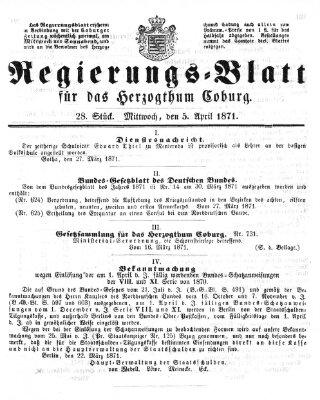 Regierungs-Blatt für das Herzogtum Coburg (Coburger Regierungs-Blatt) Mittwoch 5. April 1871