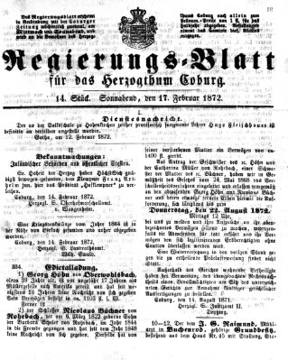 Regierungs-Blatt für das Herzogtum Coburg (Coburger Regierungs-Blatt) Samstag 17. Februar 1872