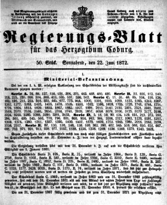 Regierungs-Blatt für das Herzogtum Coburg (Coburger Regierungs-Blatt) Samstag 22. Juni 1872