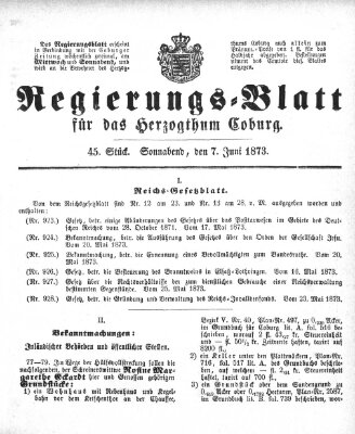 Regierungs-Blatt für das Herzogtum Coburg (Coburger Regierungs-Blatt) Samstag 7. Juni 1873