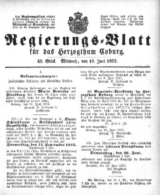 Regierungs-Blatt für das Herzogtum Coburg (Coburger Regierungs-Blatt) Mittwoch 18. Juni 1873