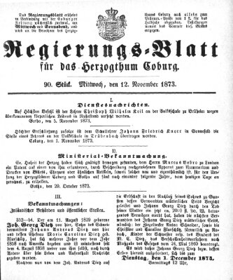 Regierungs-Blatt für das Herzogtum Coburg (Coburger Regierungs-Blatt) Mittwoch 12. November 1873