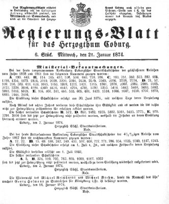 Regierungs-Blatt für das Herzogtum Coburg (Coburger Regierungs-Blatt) Mittwoch 21. Januar 1874