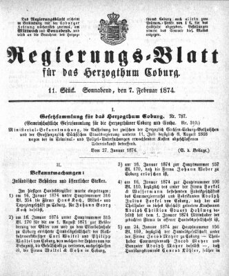 Regierungs-Blatt für das Herzogtum Coburg (Coburger Regierungs-Blatt) Samstag 7. Februar 1874