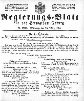 Regierungs-Blatt für das Herzogtum Coburg (Coburger Regierungs-Blatt) Mittwoch 25. März 1874