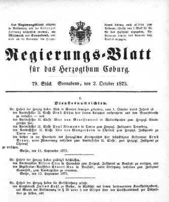Regierungs-Blatt für das Herzogtum Coburg (Coburger Regierungs-Blatt) Samstag 2. Oktober 1875
