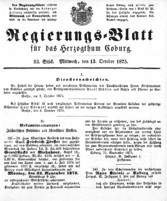 Regierungs-Blatt für das Herzogtum Coburg (Coburger Regierungs-Blatt) Mittwoch 13. Oktober 1875
