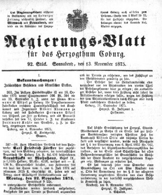 Regierungs-Blatt für das Herzogtum Coburg (Coburger Regierungs-Blatt) Samstag 13. November 1875