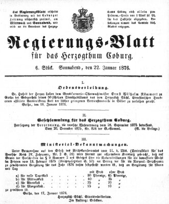 Regierungs-Blatt für das Herzogtum Coburg (Coburger Regierungs-Blatt) Samstag 22. Januar 1876