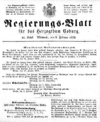 Regierungs-Blatt für das Herzogtum Coburg (Coburger Regierungs-Blatt) Mittwoch 9. Februar 1876