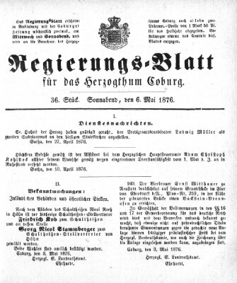 Regierungs-Blatt für das Herzogtum Coburg (Coburger Regierungs-Blatt) Samstag 6. Mai 1876