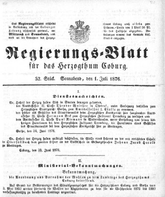 Regierungs-Blatt für das Herzogtum Coburg (Coburger Regierungs-Blatt) Samstag 1. Juli 1876