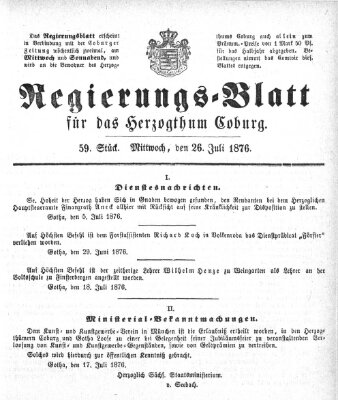 Regierungs-Blatt für das Herzogtum Coburg (Coburger Regierungs-Blatt) Mittwoch 26. Juli 1876