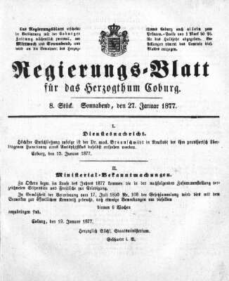 Regierungs-Blatt für das Herzogtum Coburg (Coburger Regierungs-Blatt) Samstag 27. Januar 1877