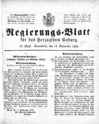 Regierungs-Blatt für das Herzogtum Coburg (Coburger Regierungs-Blatt) Samstag 14. September 1878