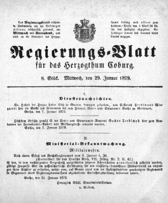 Regierungs-Blatt für das Herzogtum Coburg (Coburger Regierungs-Blatt) Mittwoch 29. Januar 1879