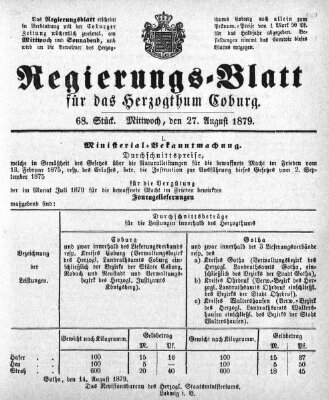 Regierungs-Blatt für das Herzogtum Coburg (Coburger Regierungs-Blatt) Mittwoch 27. August 1879