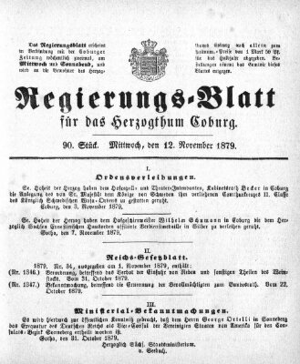 Regierungs-Blatt für das Herzogtum Coburg (Coburger Regierungs-Blatt) Mittwoch 12. November 1879