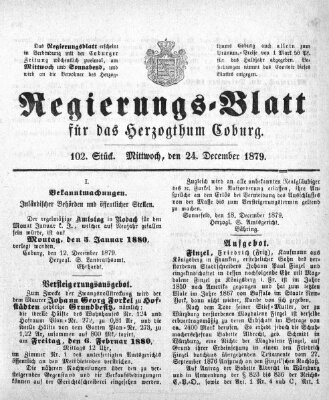 Regierungs-Blatt für das Herzogtum Coburg (Coburger Regierungs-Blatt) Mittwoch 24. Dezember 1879