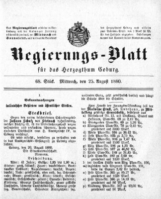 Regierungs-Blatt für das Herzogtum Coburg (Coburger Regierungs-Blatt) Mittwoch 25. August 1880