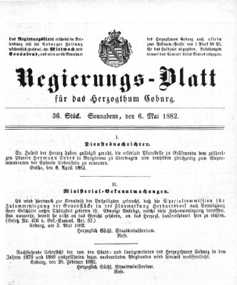 Regierungs-Blatt für das Herzogtum Coburg (Coburger Regierungs-Blatt) Samstag 6. Mai 1882