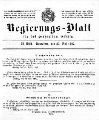 Regierungs-Blatt für das Herzogtum Coburg (Coburger Regierungs-Blatt) Samstag 27. Mai 1882