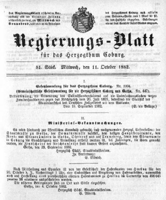 Regierungs-Blatt für das Herzogtum Coburg (Coburger Regierungs-Blatt) Mittwoch 11. Oktober 1882