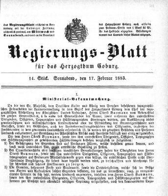 Regierungs-Blatt für das Herzogtum Coburg (Coburger Regierungs-Blatt) Samstag 17. Februar 1883